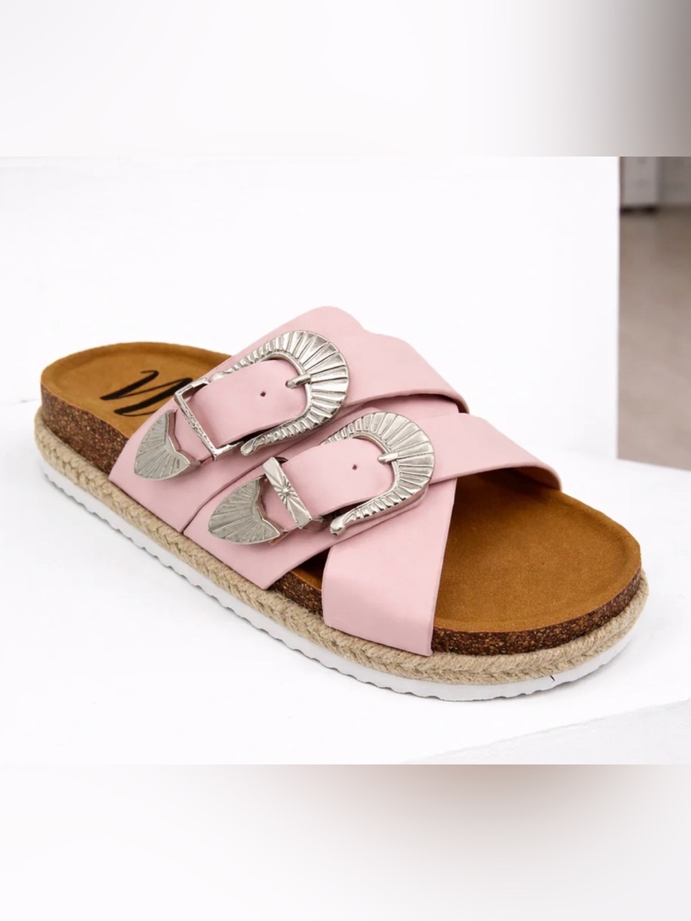 naughty monkey Pink Double Buckle Crossover Slide Iris Sandal Size 7